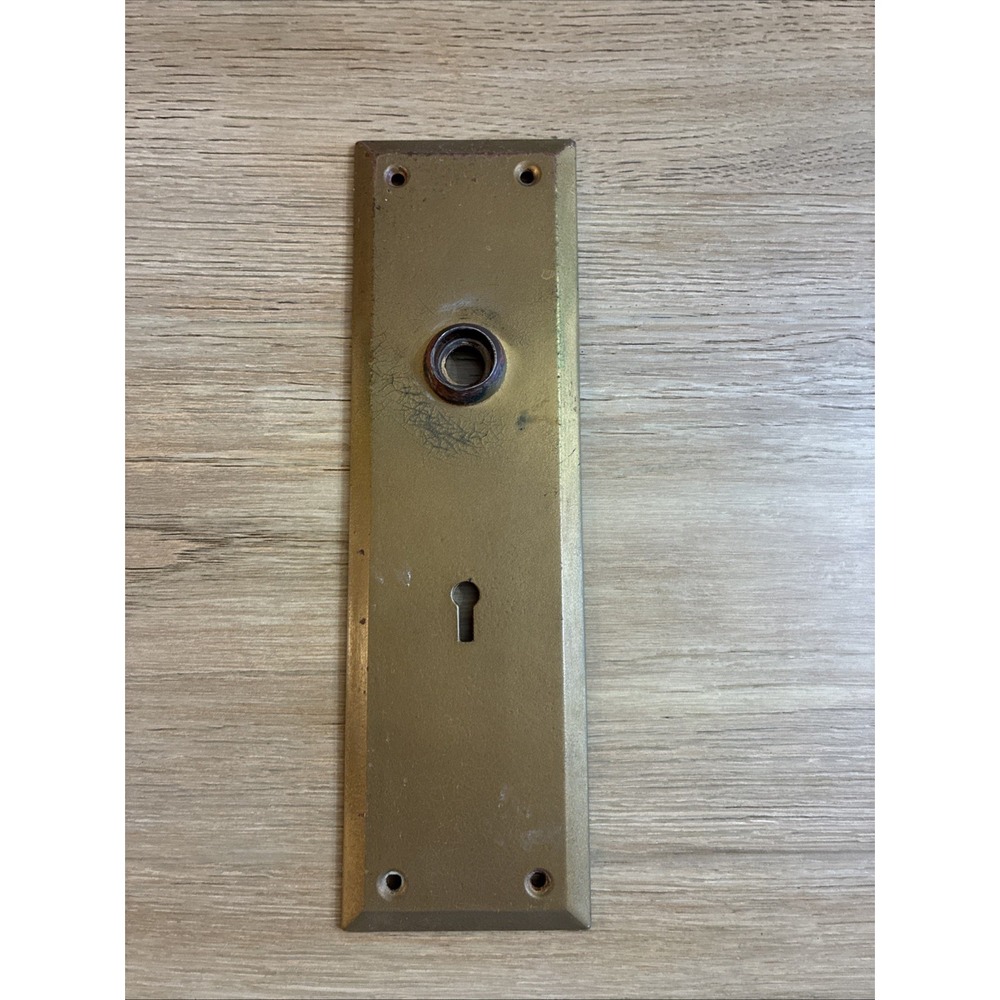 VTG Doorknob Back Plate Salvage 10" x 3" Goldtone Metal